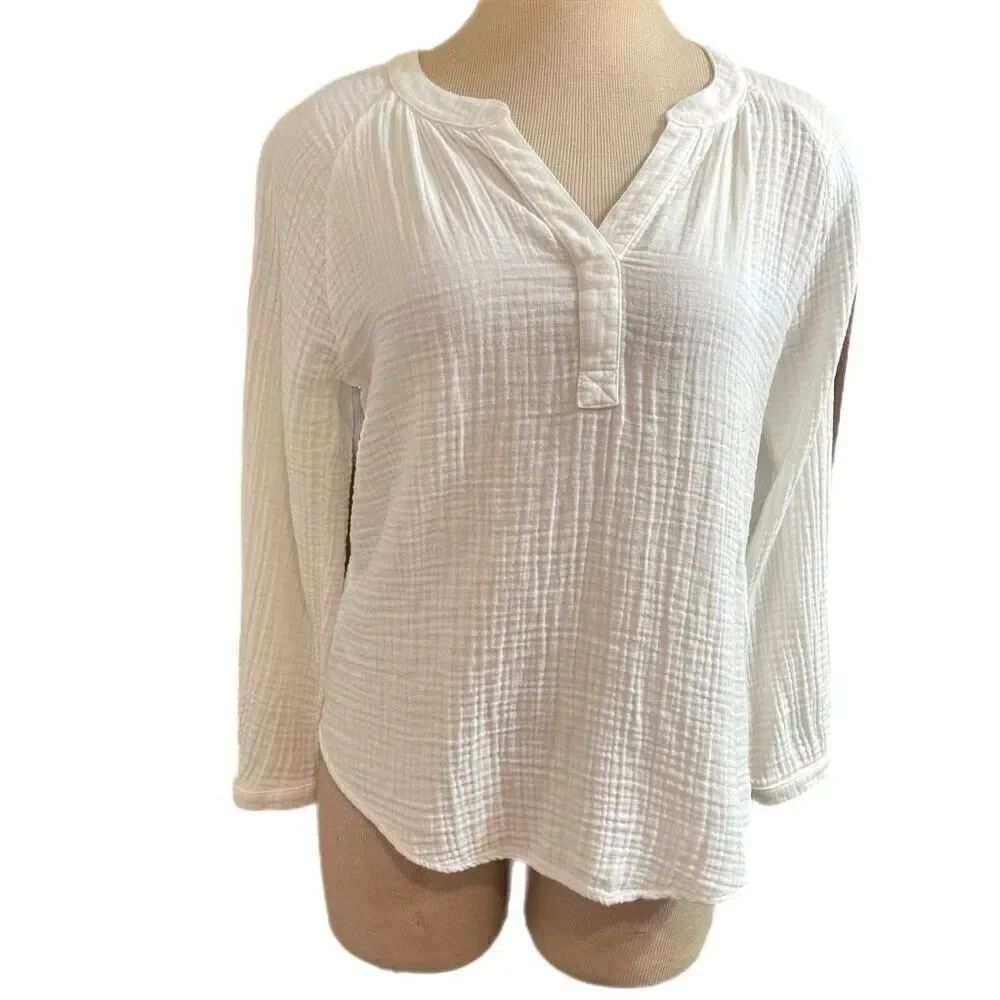 Margaret O’Leary White Cotton Long Sleeve Top Blouse Size XS